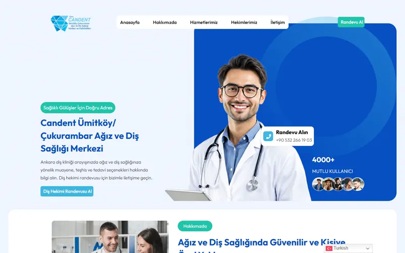 Candent Ağız ve Diş Sağlığı web sitesi ana sayfa görüntüsü