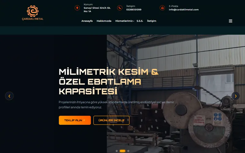 Çardaklı Metal web sitesi ana sayfa görüntüsü