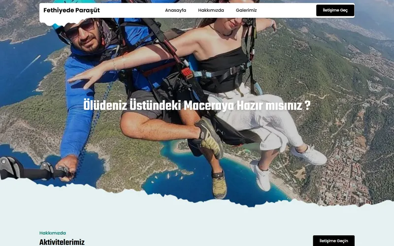 Fethiye'de Paraşüt web sitesi ana sayfa görüntüsü