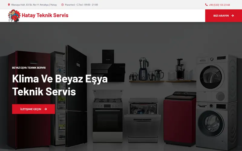 Hatay Teknik Servis web sitesi ana sayfa görüntüsü