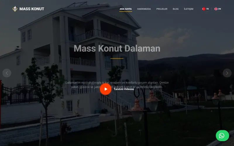 Mass Konut web sitesi ana sayfa görüntüsü