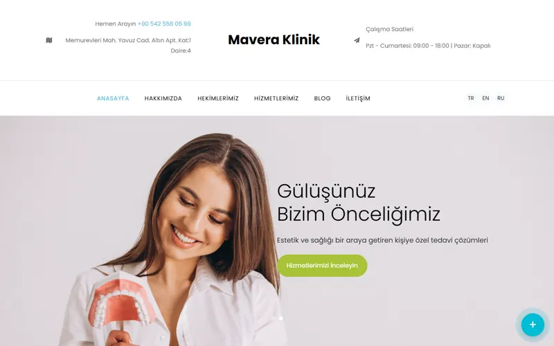 Mavera Klinik web sitesi ana sayfa görüntüsü