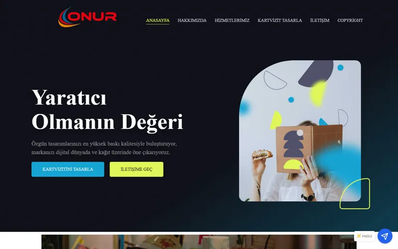 Onur Dijital Matbaa web sitesi ana sayfa görüntüsü