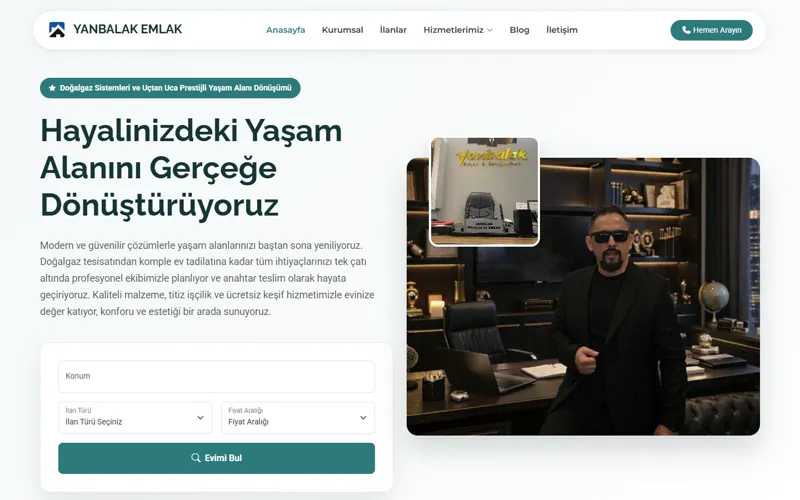 Yanbalak Emlak web sitesi ana sayfa görüntüsü